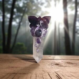 Natural Fluorite & Rose Quartz Butterfly Crystal Wand